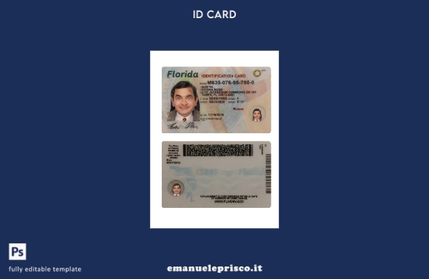 modello di carta d'identità della Florida USA in stile verificato